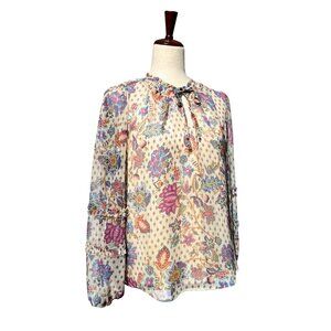 LOFT Floral Boho Peasant Blouse Women’s M Sheer Cottagecore Ruffle Top